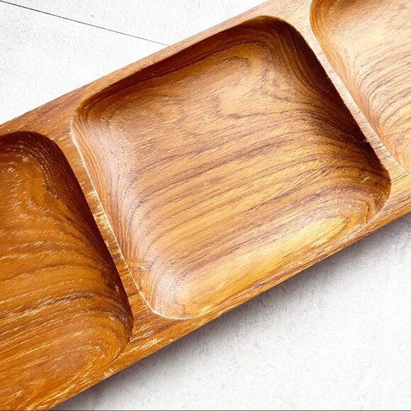 Wood 3 Section Trinket Tray Made in Thailand - Picture 10 of 12